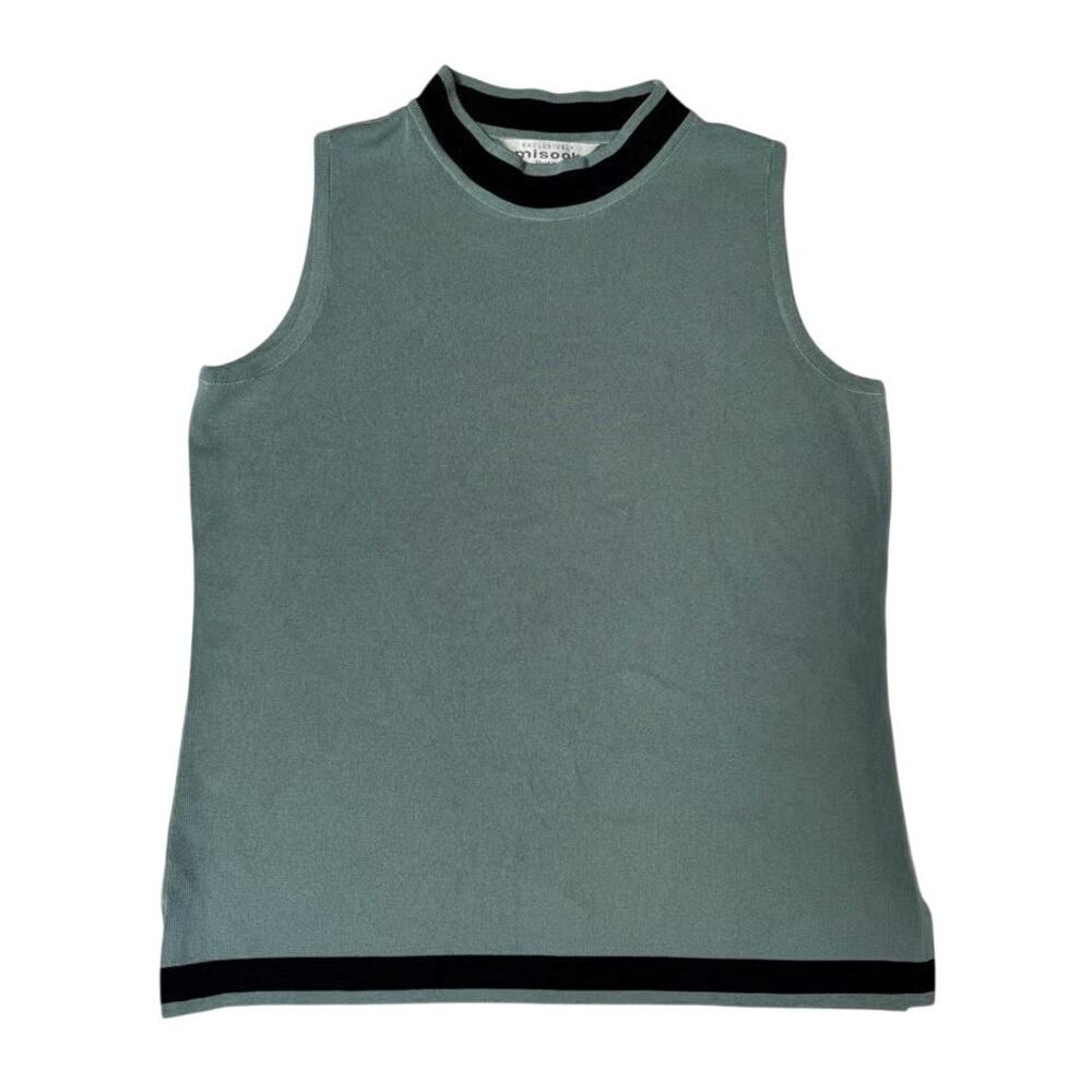 Misook Vintage Y2K Contrast Trim Mock Neck Sleeveless Knit Shell Tank Size M